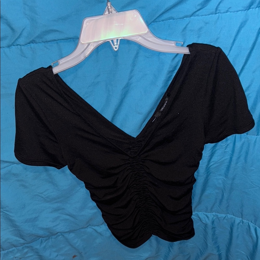 Forever 21 Black Puff Sleeve Ruched Blouse